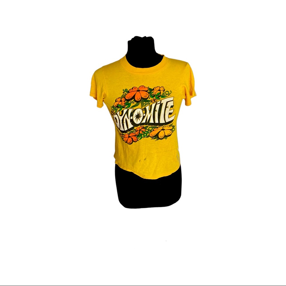 Vintage 70s yellow Dyn-O-Mite t shirt rare
